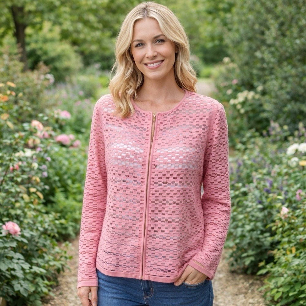 Escada Cherry Blossom Eyelet Jacket Lightweight Luxury Feminine‎ Dainty L